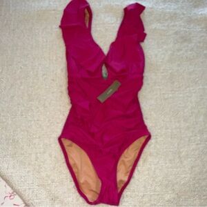 NWT J Crew Fuchsia One Piece Ruched Swimsuit 2